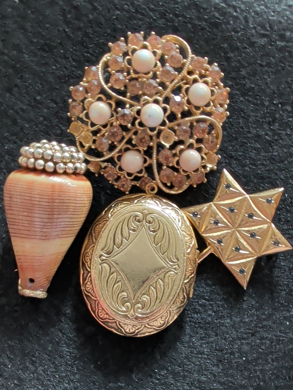 Gold-Tone Vintage Floral Pearl Brooch Pin - Pink Accents